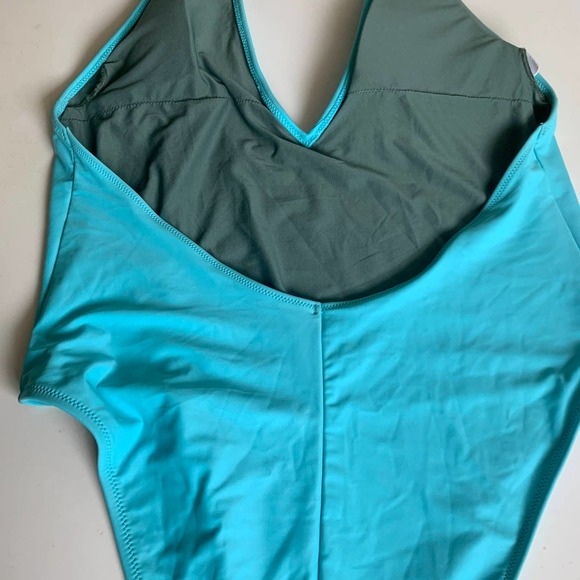 Aerie 2XL Cheeky Halter Tie Plunge One Piece Swimsuit High Cut Leg Blue Sexy XXL - Picture 6 of 13